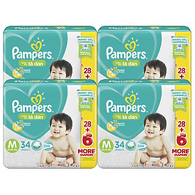 Combo 4 Tã Dán Pampers Baby Dry Gói Đại - Size M M34 (34 Miếng)