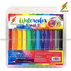 Bút cọ màu nước Colormate Brush Pen, màu nước dạng bút dễ dàng sử dụng bộ 12 bút màu - COLORMATE