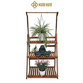 Mua Kệ gỗ 3 tầng  kệ trang trí  có thanh treo tăng đơ  trang trí ban công  sân vườn chất liệu gỗ tràm chuyên dùng ngoài trời - KT dài 70 x rộng 40 x cao (121 – 145) cm - Kute Nest
