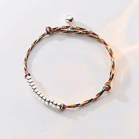 Vòng tay bạc chỉ ngũ sắc phối charm bạc và chuông bạc