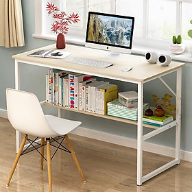 Mua Bàn Làm Việc Kệ Lửng 80CM  - Chân trắng + Mặt gỗ sáng 100*40cm