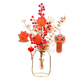 Chinese New Year Decorations, Artificial Red Berries Branches Fruit Scene Layout Spring Festival Desktop Charms for Party Home Holiday Decor