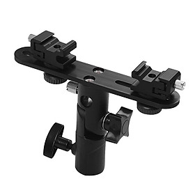 T-shaped Dual Flash Bracket Flash Speedlite Stand with 2 Cold Shoe Mounts 1/4 Inch to 3/8 Inch Mount Umbrella Hole