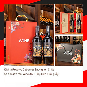 Hộp sơn mài wine đỏ 2 chai rượu vang Chile Divina Reserve Cabernet Sauvignon