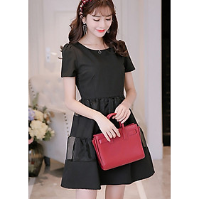 Đầm xòe phối voan lưới tiểu thư, thời trang trẻ, phong cách Hàn Quốc