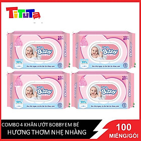Combo 4 gói khăn ướt Bobby Care có hương 100 tờ