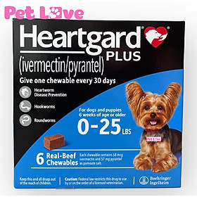 Heartgard tẩy giun tim, giun đũa, giun móc (chó < 11,5kg, hộp 6 viên)
