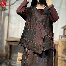 Áo Ghi Lê Dáng Rộng Thắt Dây In Họa Tiết Phong Cách Trung Hoa Cổ Điển Dành Cho Nữ
