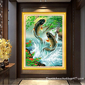 Mua Tranh đính đá cá chép - vượt vũ môn  cá hóa rồng DF2847: 60*80cm - tự đính