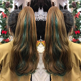 Tóc giả tơ nhật cao cấp Ngoặm line xanh rêu-hình thật