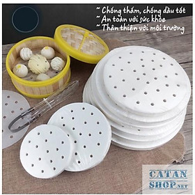 Set 100 tờ Giấy nến tròn đục lỗ dùng lót xửng hấp bánh và nồi chiên không dầu chống dính tốt, giấy nên nướng bánh