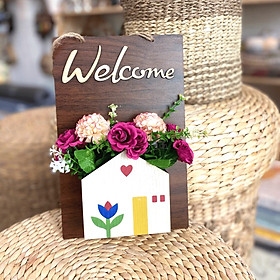 Bảng Gỗ hoa treo tường trang trí Welcome