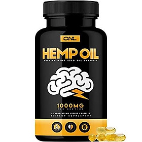 Hemp Oil Capsules 1000MG - Premium Organic Capsules Reduce Pain, Anxiety, and Stress (60 Vegetarian Liquid Capsules) - Best All Natural Omega 3, 6, 9 Brain Boost Supplement, Memory, Focus, Clarity.