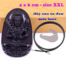 Mặt Phật Hư không tạng đá thạch anh đen 6 cm kèm vòng cổ dây cao su đen - mặt dây chuyền size lớn - XXL, Mặt Phật bản mệnh