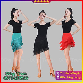 Váy khiêu vũ 3 tầng chéo tua rua nhảy Latin cực đẹp