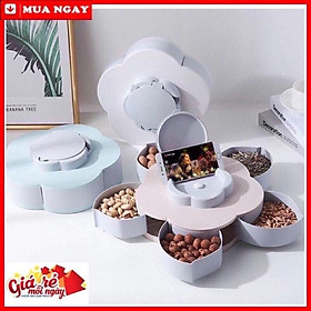 Mua Khay Mứt Xoay Hình Hoa 5 Cánh Nhựa Lúa Mạch có khe để điện thoại - Khay mứt xoay tròn 5 cánh 1 tầng
