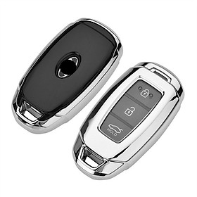 Combo ốp chìa khóa 360 độ cho xe Hyundai Santafe 2019, Hyundai Kona, Hyundai Accent ... Silicon phủ gương kèm móc đeo INOX