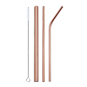 Mua Bộ 3 Chiếc ống Hút Thép Không Gỉ (Vàng Hồng) + Tặng 01 Dụng Cụ Làm Sạch Ống Hút