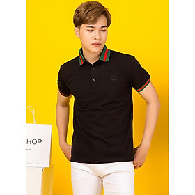 Áo thun cổ bẻ titishop at524 đen thêu logo
