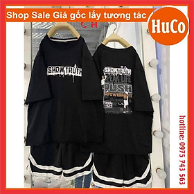 sét đồ bộ nam nữ, áo thun hè Show Truth chất cotton + quần đùi V, form sét chuẩn ảnh unisex freesize dưới 55kg