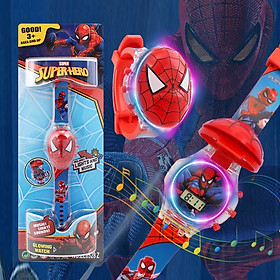(Có đèn + nhạc) Đồng Hồ Điện Tử có đèn led phát sáng và âm thanh cho trẻ em bé trai hoạt hình siêu nhân người nhện đội trưởng siêu anh hùng