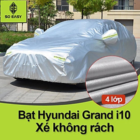 Bạt Phủ xe ô tô Hyundai grand i10, Bạt phủ xe hơi áo trùm che phủ xe hơi nhôm bạc 4 chỗ đến 7 chỗ