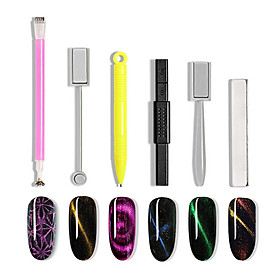 6Pcs Nail Magnetism Tool Set with Double Headed Flower Design Nail Pens Strong-Magnet Stick Cats Eye Effect Gel Tools