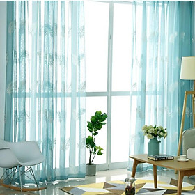 Mua Rèm voan thêu chỉ nổi lông vũ xanh nhiều kích thước