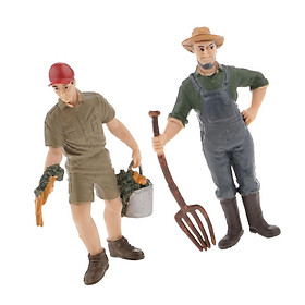 2Pcs Realistic Male Rancher & Farmer People Figurine Model Arts Collection