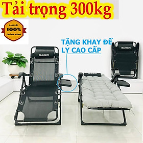 Ghế xếp thư giãn cao cấp SUMIKA 168 - Có thể ngã thành giường nằm, vải lưới Textilene thoáng khí, gối có thể tháo rời, tải trọng 300kg, khung ghế bằng thép sơn tĩnh điện chống trầy xước rir sét