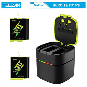 Combo dock sạc nhanh TELESIN + 2 pin Telesin Fast Charging dùng cho GoPro Hero 12/11/10/9