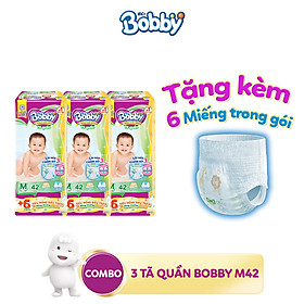 Tặng kèm 6 miếng trong gói Combo 3 Tã quần Bobby Pants M42 dành cho bé 6 -