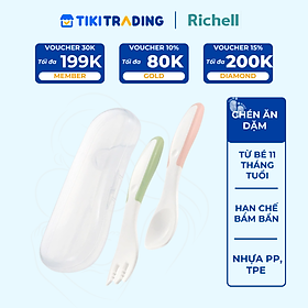 Bộ muỗng nĩa cong RICHELL Nhật TLI bước 2 cho bé tập xúc ăn | Baby (Kèm hộp)
