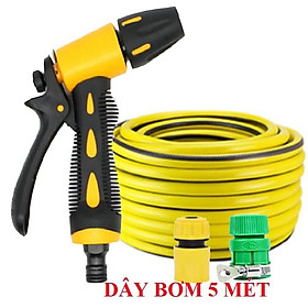 Bộ dây vòi xịt nước rửa xe, tưới cây . tăng áp 3 lần, loại 3m, 5m 206319 cút sập,nối nhựa vàng+ tặng móc khoá