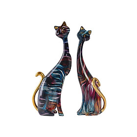 2 Pieces Cat Figurine Animal Statue Resin for Living Room Abstract Sculpture