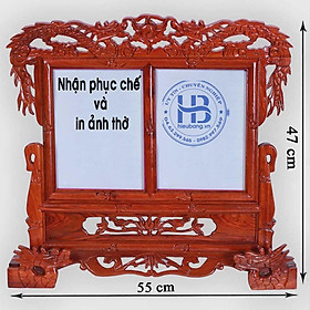 Khung ảnh thờ đôi gỗ hương đục rồng 18x24cm, 20x30cm