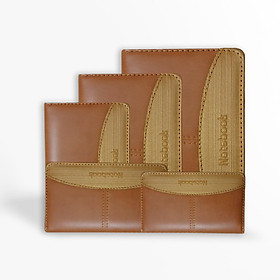 Combo 2 quyển Sổ bìa da cao cấp Minh Châu, nâu-vàng đồng