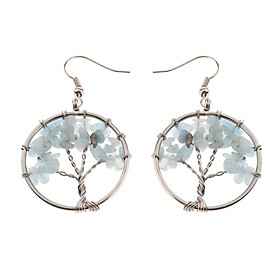 Women Vintage Gemstone Tree Of Life Dangle Earrings Jewelry