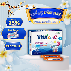 VITA ZINC HỖ TRỢ ĂN NGON TĂNG CƯỜNG SỨC KHỎE NÂNG CAO ĐỀ KHÁNG HỘP 20 ỐNG - TÂM AN PHARMA