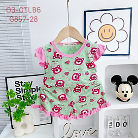 Đồ bộ bé gái, bộ cộc tay mùa hè cho bé gái hình Gấu dâu size 5-16kg chất cotton mềm mịn mát