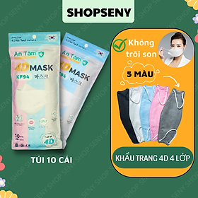 Khẩu trang kf94 hàn quốc 4 lớp kháng khuẩn 4d mask không sù lông 10 cái An Tâm