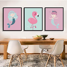 Bộ 3 tranh treo tường trên nền canvas hình rừng nhiệt đới xinh xắn trang trí phòng khách cỡ 25x35cm x 3 tranh