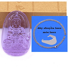 Mặt Phật Văn thù 5 cm (size XL) pha lê tím kèm móc và dây chuyền inox, Mặt Phật bản mệnh