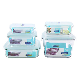 Mua Bộ 5 Hộp Thủy Tinh Chữ Nhật Glasslock GL9997 ( Hộp CN có tay cầm 2500ml  hộp CN 1980ml  hộp CN 1090ml  400ml và hộp CN chia ngăn 670ml)