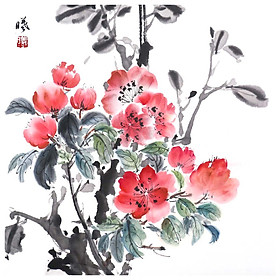 Tooarts Blooming Flowers Chinese Flower Painting Wall Art Artist Hand-Painted Chinese Brush Painting Traditional