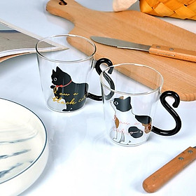 Cốc mèo trắng đen dễ thương, thủy tinh cao cấp chịu nhiệt