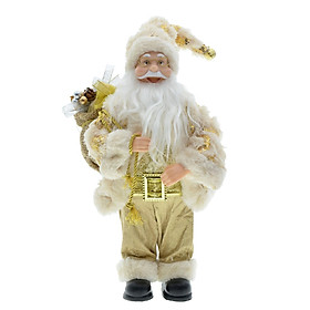 30cm Tall Standing Santa Doll Christmas Figure Ornament Gold Plush for Home