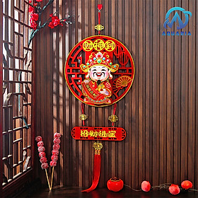 Dải Treo Liễn Treo Kèm Hoa Trang Trí Thần Tài Lắc Lư Thần Tài Tết Cầu May Mắn, Tài Lộc - 38 x140 cm - Kèm Pin và Móc Treo