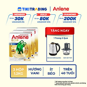 Bao bì mới - Combo 3 Sữa Bột Anlene Gold Hương Vanilla (Hộp giấy 1200g) - Tặng ấm đun Điện Quang hoặc Máy xay thịt