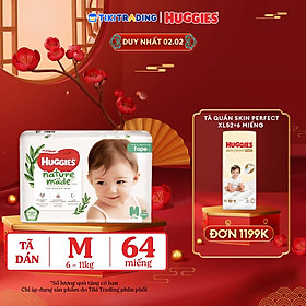 Tã Dán Siêu Cao Cấp Huggies Platinum Naturemade M64 (64 Miếng)